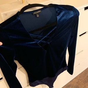 Navy velour bodysuit top